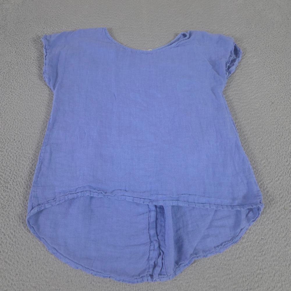 Terzo Millennio Top Womens Medium Linen Tunic Button Back High Low Hem Blouse